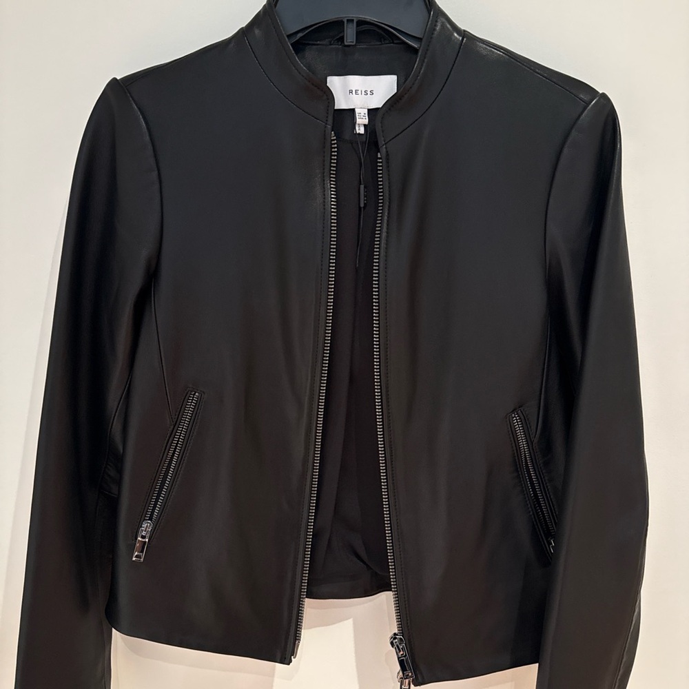 Reiss Women's Black Leather Zip Jacket